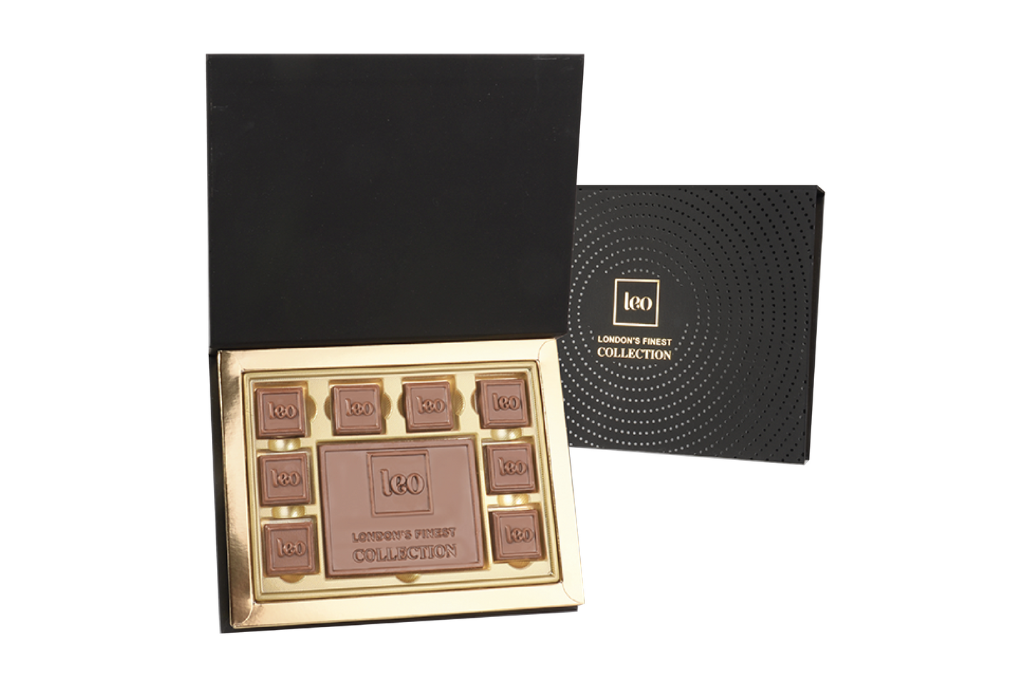 8 Pieces + a Bar of Customized Belgian Chocolate in a Customized Combination Box