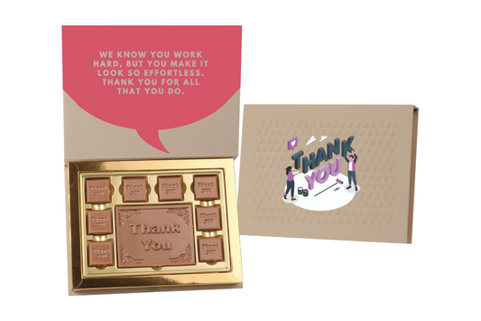 8 Pieces + a Bar of Customized Belgian Chocolate in a Customized Combination Box