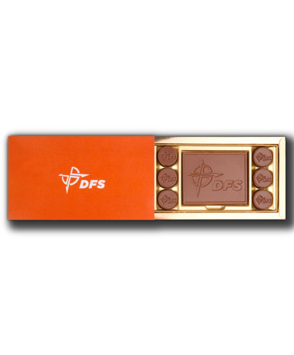 6 Pieces + Bar of Customized Belgian Chocolate in a Customized Soft Gliding Box